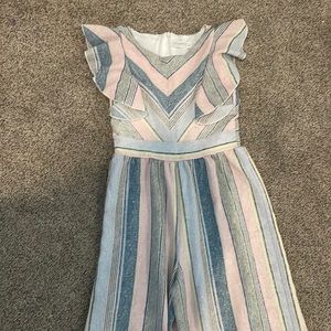 Knit Works Girls Romper size 8 wide pants striped